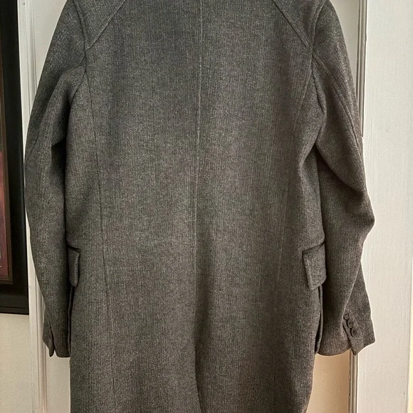 Cole Haan Men's Classic Wool Twill Topper Coat Ribbed Knit Bib Gray Black